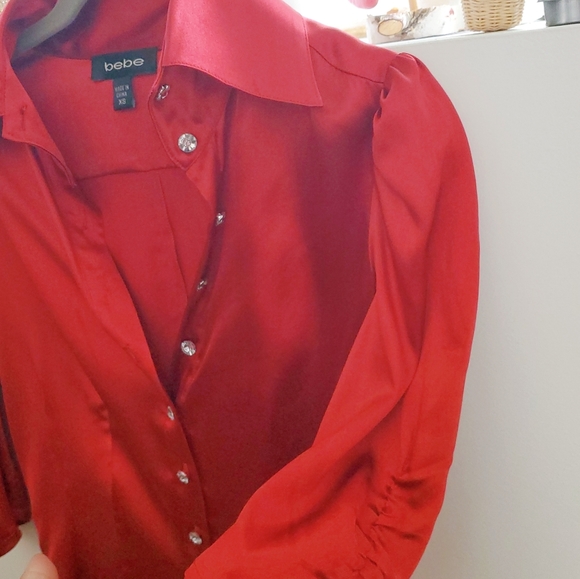 BeBe Sweet Bright Red Silk Top Size XS - Picture 5 of 8